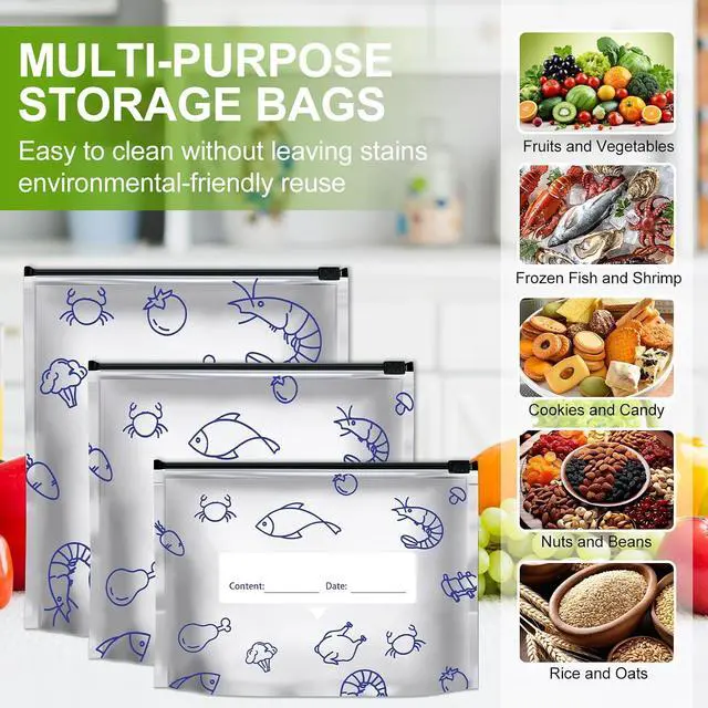 Alt view image 4 of 7 - 30Pcs Reusable Aluminum Foil Sealable Storage Bags, 2026 New Resealable Vacuum Zipper Pouches for Food, Stand Up Foil Sealable Bags with Label and Zip Lock for Vegetable (Large)