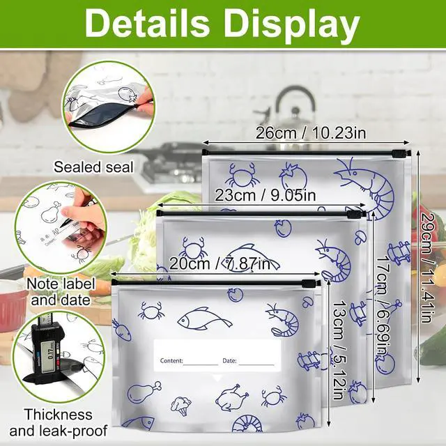 Alt view image 3 of 7 - 30Pcs Reusable Aluminum Foil Sealable Storage Bags, 2026 New Resealable Vacuum Zipper Pouches for Food, Stand Up Foil Sealable Bags with Label and Zip Lock for Vegetable (Large)
