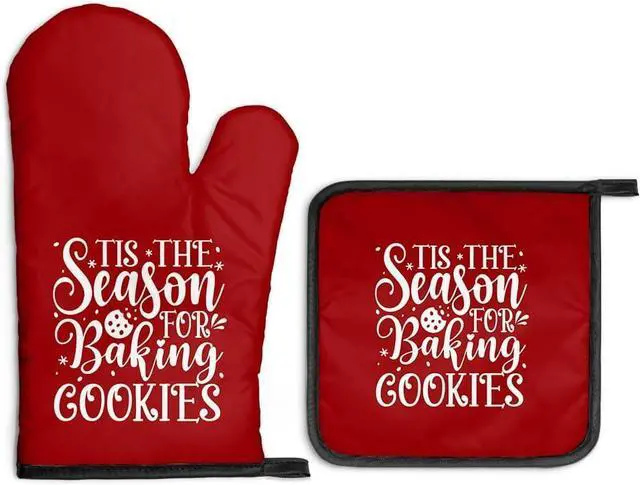 Main image of Tis The Season for Baking Cookies Oven Mitts and Pot Holders Sets, Funny Christmas Oven Mitt for Women Chef, Cookie Baker Gifts for Family, Christmas Baking Gifts for Mom Housewives Hostess