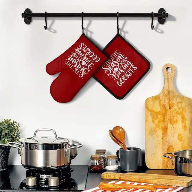 Alt view image 4 of 6 - Tis The Season for Baking Cookies Oven Mitts and Pot Holders Sets, Funny Christmas Oven Mitt for Women Chef, Cookie Baker Gifts for Family, Christmas Baking Gifts for Mom Housewives Hostess
