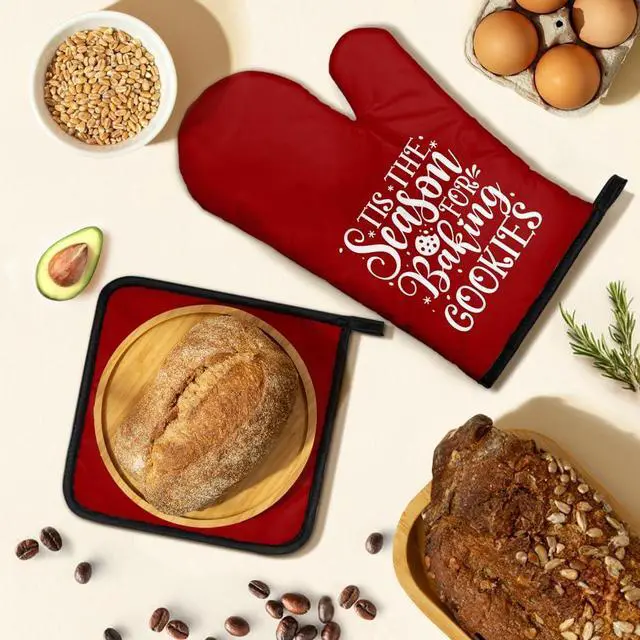 Alt view image 5 of 6 - Tis The Season for Baking Cookies Oven Mitts and Pot Holders Sets, Funny Christmas Oven Mitt for Women Chef, Cookie Baker Gifts for Family, Christmas Baking Gifts for Mom Housewives Hostess