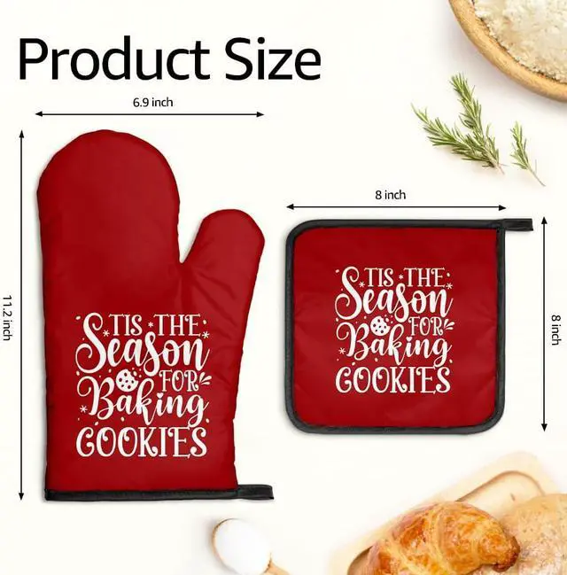 Alt view image 2 of 6 - Tis The Season for Baking Cookies Oven Mitts and Pot Holders Sets, Funny Christmas Oven Mitt for Women Chef, Cookie Baker Gifts for Family, Christmas Baking Gifts for Mom Housewives Hostess