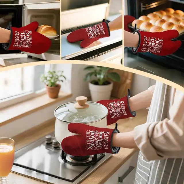 Alt view image 6 of 6 - Tis The Season for Baking Cookies Oven Mitts and Pot Holders Sets, Funny Christmas Oven Mitt for Women Chef, Cookie Baker Gifts for Family, Christmas Baking Gifts for Mom Housewives Hostess