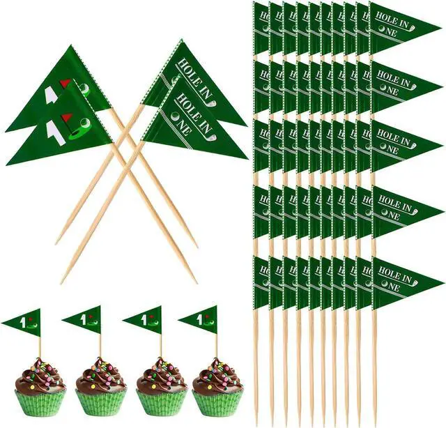 Main image of 50pcs Golf Themed Toothpick Flags, Hole in One 1st Birthday Golf Tee Flag Cocktail Picks, Mini Appetizers Stick, Food Skewers, Cupcake Cake Toppers, for Baby Shower 1st Birthday Party Bar Decorations