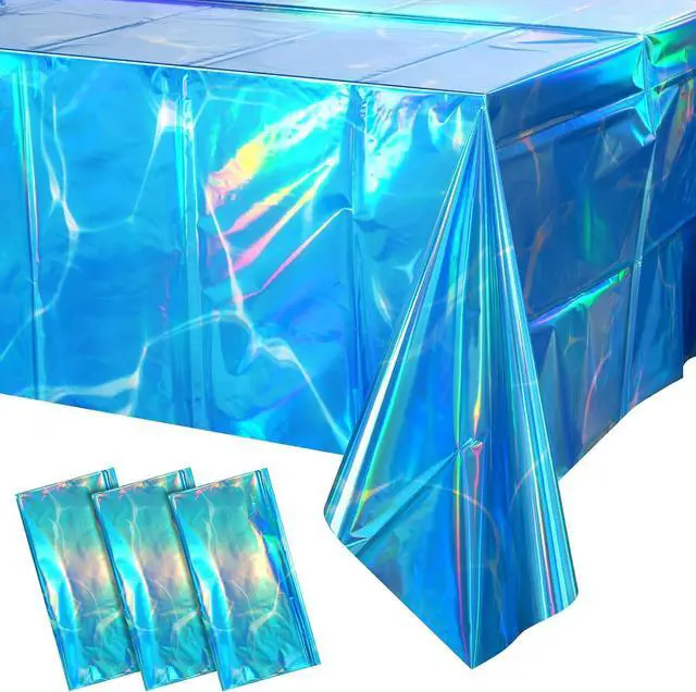 Main image of 3 Pack Ocean Tablecloths Iridescent Plastic Disposable Table Cloth Rectangle Water Wave Table Covers for Under Sea Ocean Pool Beach Party Decorations, 54 x 108Inch