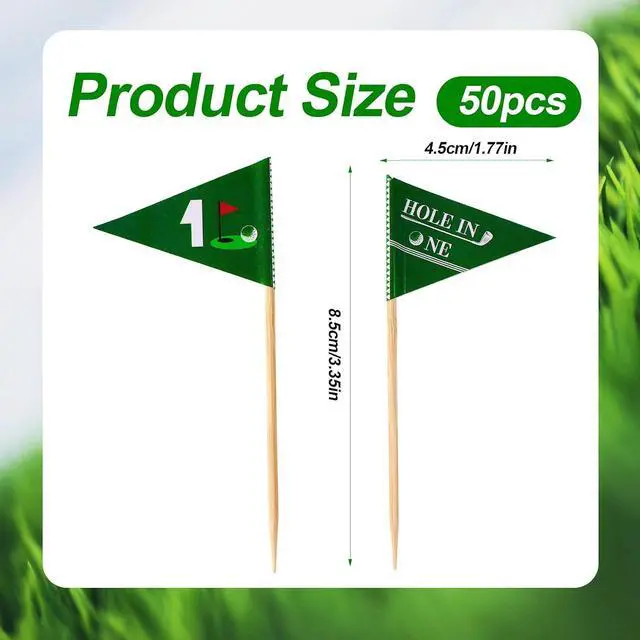 Alt view image 2 of 7 - 50pcs Golf Themed Toothpick Flags, Hole in One 1st Birthday Golf Tee Flag Cocktail Picks, Mini Appetizers Stick, Food Skewers, Cupcake Cake Toppers, for Baby Shower 1st Birthday Party Bar Decorations