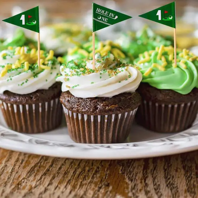 Alt view image 6 of 7 - 50pcs Golf Themed Toothpick Flags, Hole in One 1st Birthday Golf Tee Flag Cocktail Picks, Mini Appetizers Stick, Food Skewers, Cupcake Cake Toppers, for Baby Shower 1st Birthday Party Bar Decorations