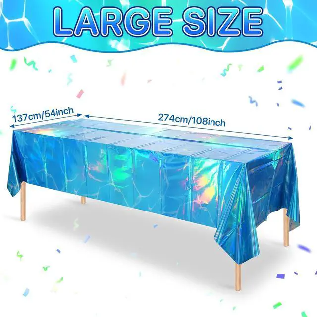 Alt view image 2 of 7 - 3 Pack Ocean Tablecloths Iridescent Plastic Disposable Table Cloth Rectangle Water Wave Table Covers for Under Sea Ocean Pool Beach Party Decorations, 54 x 108Inch