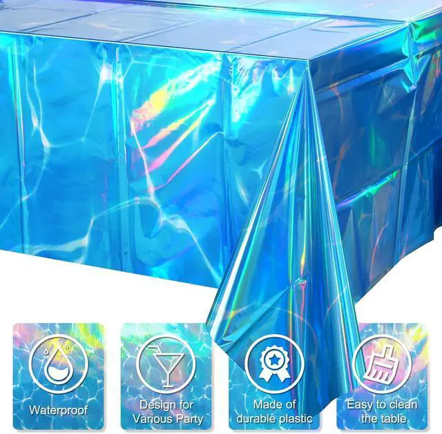 Alt view image 3 of 7 - 3 Pack Ocean Tablecloths Iridescent Plastic Disposable Table Cloth Rectangle Water Wave Table Covers for Under Sea Ocean Pool Beach Party Decorations, 54 x 108Inch