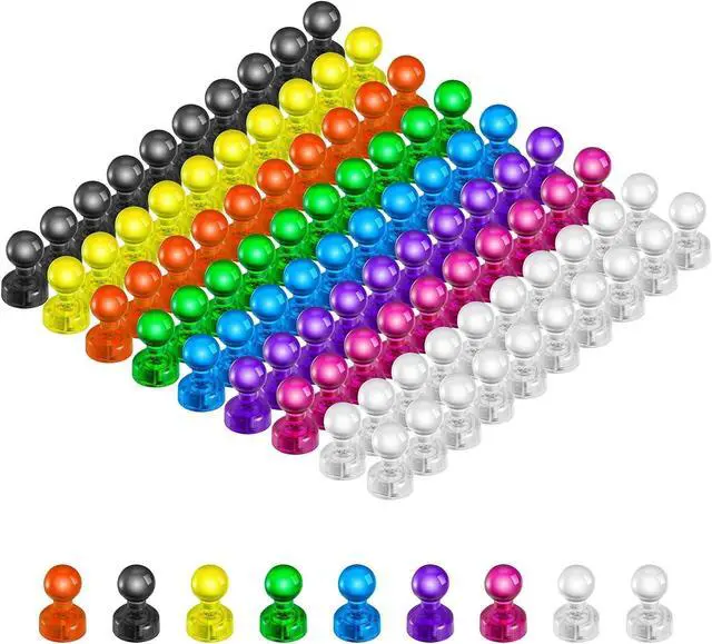 Main image of HongyiTime 90 PCS Colorful Strong Magnetic Push Pin Magnets, Office / Classroom Magnets,8 Assorted Color, Perfect to use as Kitchen Home and School, Map Magnets,Whiteboard Magnets