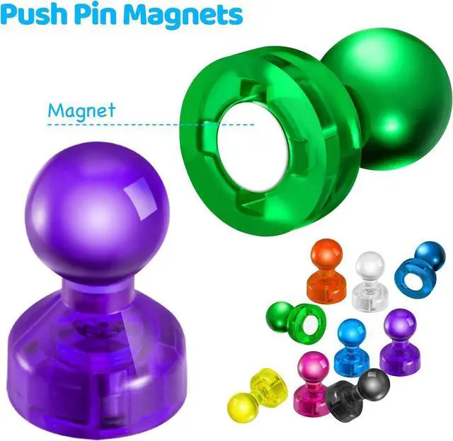 Alt view image 2 of 7 - HongyiTime 90 PCS Colorful Strong Magnetic Push Pin Magnets, Office / Classroom Magnets,8 Assorted Color, Perfect to use as Kitchen Home and School, Map Magnets,Whiteboard Magnets