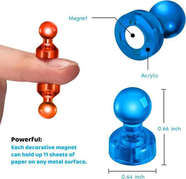 Alt view image 4 of 7 - HongyiTime 90 PCS Colorful Strong Magnetic Push Pin Magnets, Office / Classroom Magnets,8 Assorted Color, Perfect to use as Kitchen Home and School, Map Magnets,Whiteboard Magnets