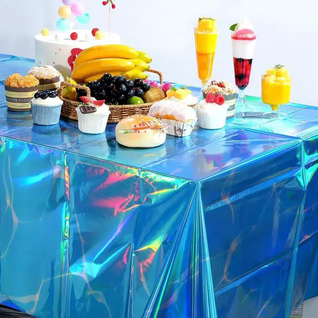 Alt view image 5 of 7 - 3 Pack Ocean Tablecloths Iridescent Plastic Disposable Table Cloth Rectangle Water Wave Table Covers for Under Sea Ocean Pool Beach Party Decorations, 54 x 108Inch