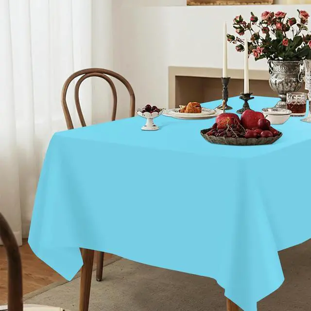 Alt view image 5 of 7 - YSYJ 3 Pack Light Blue Plastic Tablecloth Disposable Rectangular Table Cloth 54 x 108 Inch Table Cover for Parties