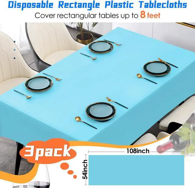 Alt view image 2 of 7 - YSYJ 3 Pack Light Blue Plastic Tablecloth Disposable Rectangular Table Cloth 54 x 108 Inch Table Cover for Parties