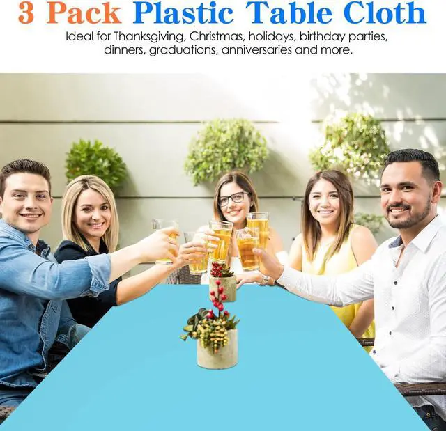 Alt view image 4 of 7 - YSYJ 3 Pack Light Blue Plastic Tablecloth Disposable Rectangular Table Cloth 54 x 108 Inch Table Cover for Parties