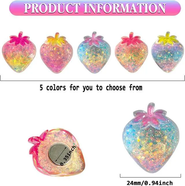 Alt view image 2 of 6 - 30 Pcs 3D Strawberry Cute Fridge Magnets for Kitchen, Office, Locker Colourful Fridge Magnet Decoration (Colorful)