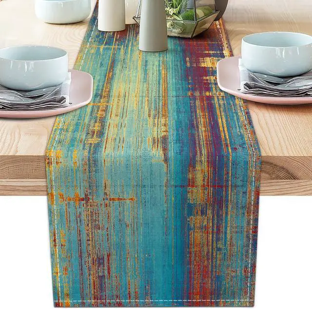 Main image of Small Table Runner Vintage Abstract Blue and Orange Table Runner Messy Rust Painting Farmhouse Coffee Table Runners for Kitchen Dining Table Home Decor 36"