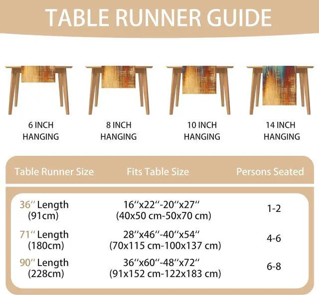 Alt view image 7 of 7 - Small Table Runner Vintage Abstract Blue and Orange Table Runner Messy Rust Painting Farmhouse Coffee Table Runners for Kitchen Dining Table Home Decor 36"