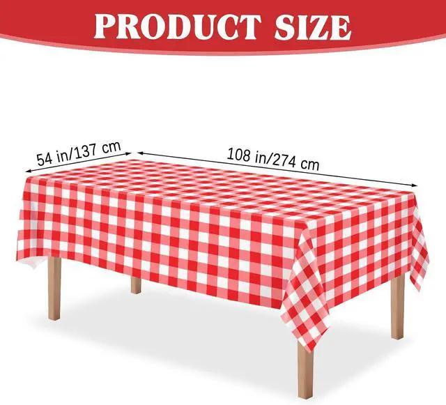 Alt view image 2 of 7 - DaiUni 4 Pack Red and White Gingham Tablecloths Disposable, 54x108 Inch | Checkered Plastic Tablecloth, Waterproof Plaid Picnic Table Cover for Birthday Party, Baby Shower, Graduation, Christmas