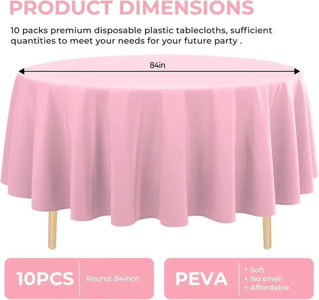 Alt view image 2 of 6 - 10 Pack Premium Disposable Plastic Tablecloth 84" Round Table Cover for Birthdays Weddings Christmas Anniversary Buffet Table (Pink)