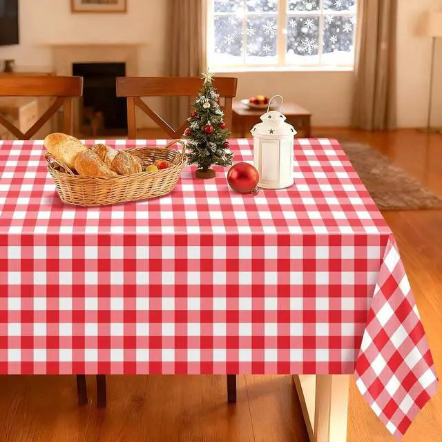 Alt view image 5 of 7 - DaiUni 4 Pack Red and White Gingham Tablecloths Disposable, 54x108 Inch | Checkered Plastic Tablecloth, Waterproof Plaid Picnic Table Cover for Birthday Party, Baby Shower, Graduation, Christmas