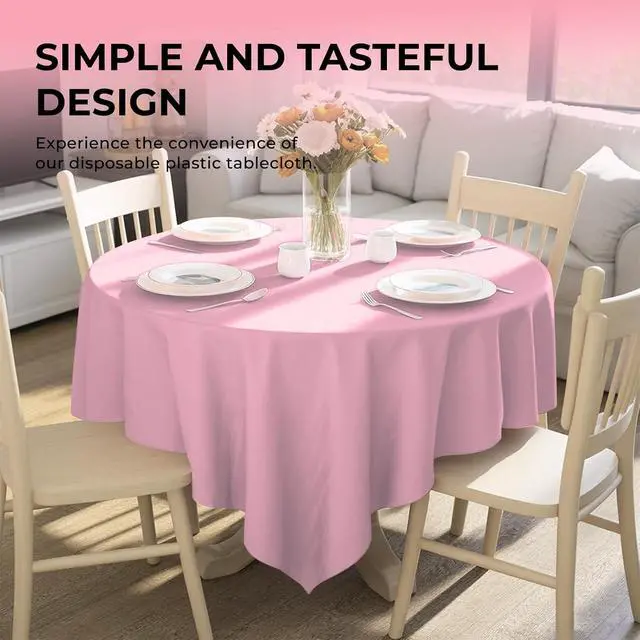 Alt view image 3 of 6 - 10 Pack Premium Disposable Plastic Tablecloth 84" Round Table Cover for Birthdays Weddings Christmas Anniversary Buffet Table (Pink)