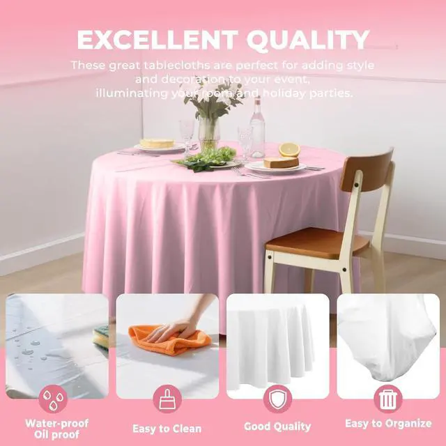 Alt view image 4 of 6 - 10 Pack Premium Disposable Plastic Tablecloth 84" Round Table Cover for Birthdays Weddings Christmas Anniversary Buffet Table (Pink)