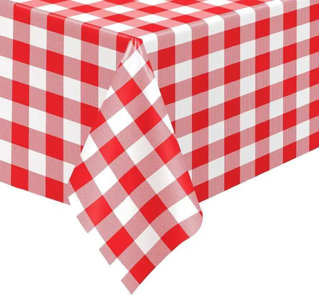 Alt view image 3 of 7 - DaiUni 4 Pack Red and White Gingham Tablecloths Disposable, 54x108 Inch | Checkered Plastic Tablecloth, Waterproof Plaid Picnic Table Cover for Birthday Party, Baby Shower, Graduation, Christmas