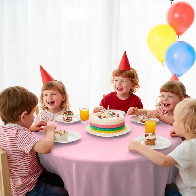 Alt view image 5 of 6 - 10 Pack Premium Disposable Plastic Tablecloth 84" Round Table Cover for Birthdays Weddings Christmas Anniversary Buffet Table (Pink)