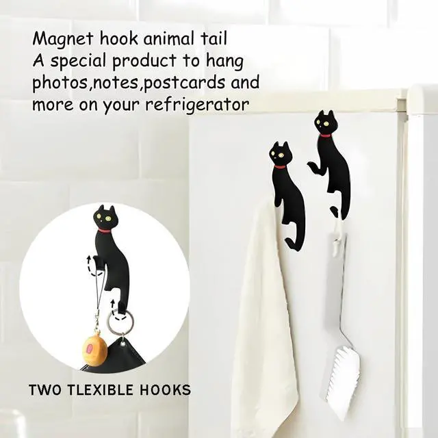 Alt view image 2 of 6 - Ouliget Cute Magnetic Hooks for Refrigerator,3D Cat Office Magnets with Tail Hook,Multifunction 2 in 1 Refrigerator Hook for Whiteboard Kitchen Office Photo Memo Room Decoration