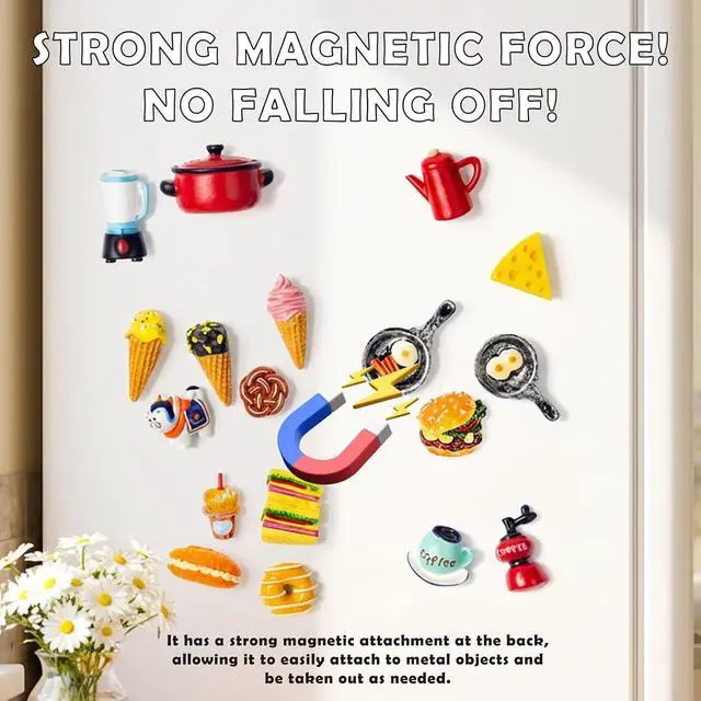 Alt view image 3 of 7 - 5 Pcs Mini Kitchen Fridge Magnets, Cute 3D Food Magnets for Home Decor | Cute mini kitchen magnets with 3D resin designs. Add fun style to refrigerators, lockers, offices, and magnetic boards.