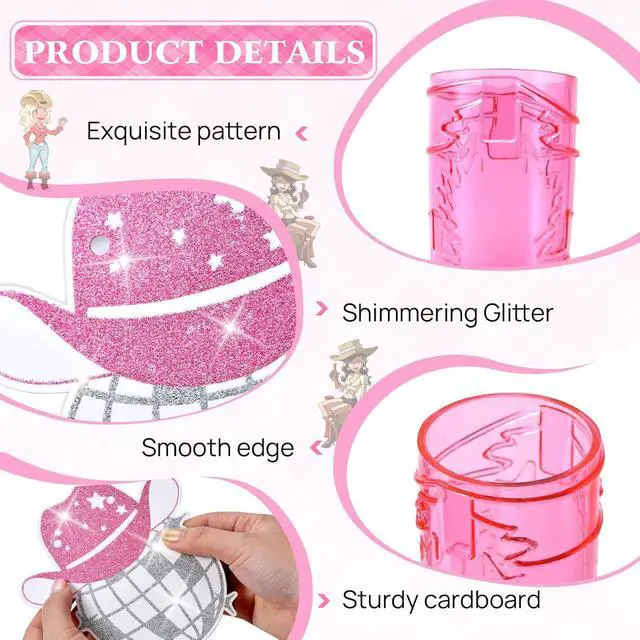 Alt view image 3 of 7 - Cowgirl Bachelorette Party Decorations, 12 Boot Shot Glasses with Banner | Last rodeo bachelorette decorations with 12 pink 1 oz boot shot cups and a 6-7 ft Man I Feel Like a Bride banner
