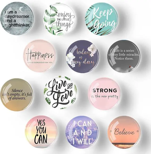 Main image of 12Pcs Glass Strong Magnetic Refrigerator Magnet Fridge Sticker,Motivational Fridge Magnets Decoration for Crafts,Strong Fridge Magnets for Kitchen, School,Office Whiteboard, Cabinet and Dishwasher