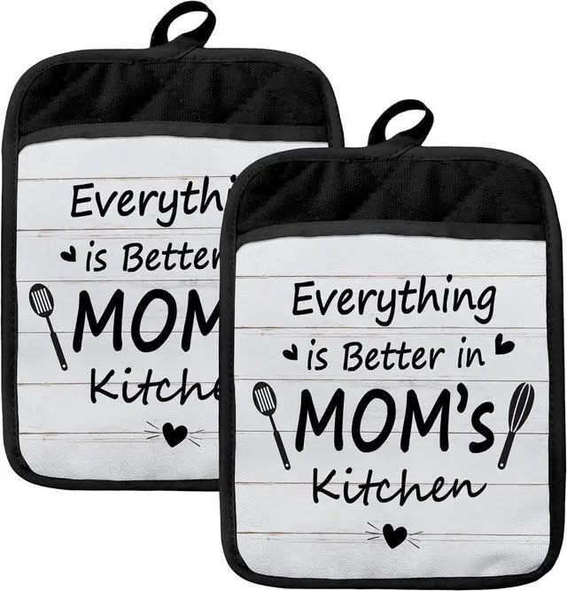 Main image of Mom Gifts Oven Mitts Set, Best Mother's Day Birthday Gifts for Mother, Everything is Better in Mom's Kitchen Heat Resistant Kitchen Oven Gloves for Baking and Cooking,Pot Holders