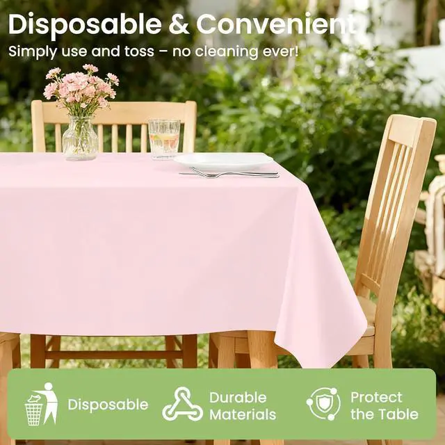Alt view image 5 of 7 - LANLISA Pink Plastic Tablecloth Disposable, 4 Pack, 54 x 108 Inch | Rectangle Light Pink Table Cloth for Birthday Party Decorations, Valentines, Easter, Mothers Day, Baby Shower