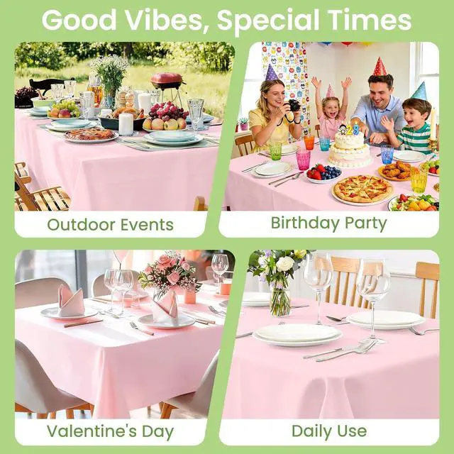 Alt view image 6 of 7 - LANLISA Pink Plastic Tablecloth Disposable, 4 Pack, 54 x 108 Inch | Rectangle Light Pink Table Cloth for Birthday Party Decorations, Valentines, Easter, Mothers Day, Baby Shower