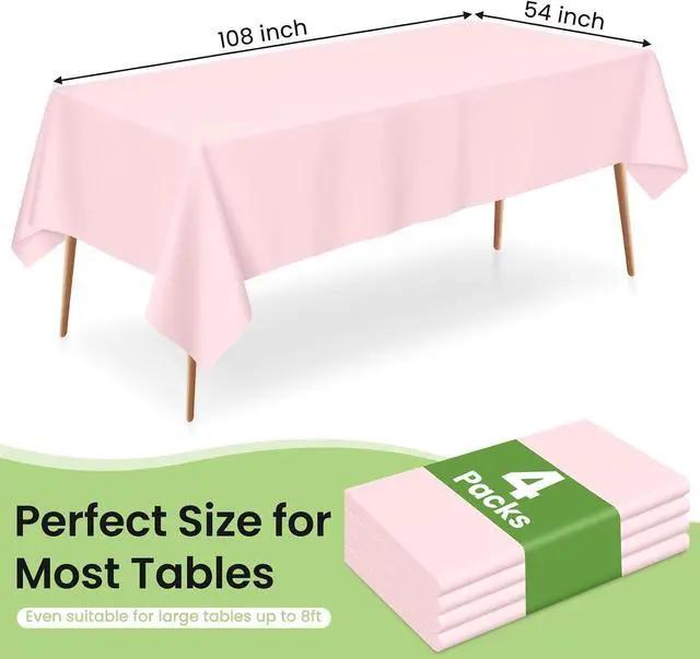 Alt view image 3 of 7 - LANLISA Pink Plastic Tablecloth Disposable, 4 Pack, 54 x 108 Inch | Rectangle Light Pink Table Cloth for Birthday Party Decorations, Valentines, Easter, Mothers Day, Baby Shower