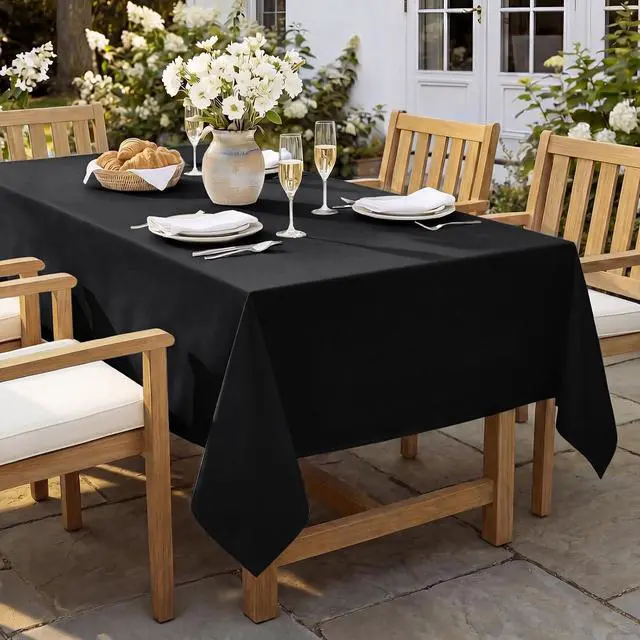 Alt view image 3 of 6 - Softalker Rectangle Tablecloth, Waterproof Table Cloths Wrinkle Free Fabric Washable Polyester Table Cover for Dining Party Outdoor Camping Wedding - 60 x 84 inch, Black