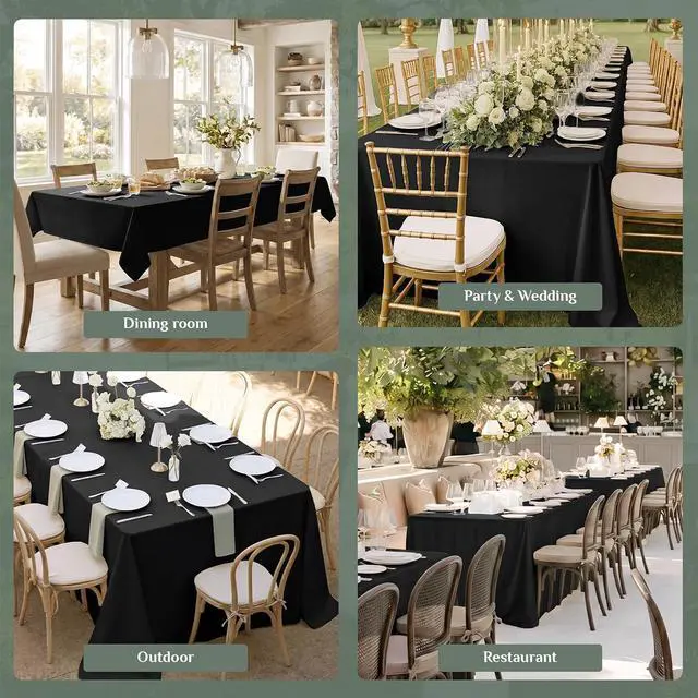 Alt view image 4 of 6 - Softalker Rectangle Tablecloth, Waterproof Table Cloths Wrinkle Free Fabric Washable Polyester Table Cover for Dining Party Outdoor Camping Wedding - 60 x 84 inch, Black