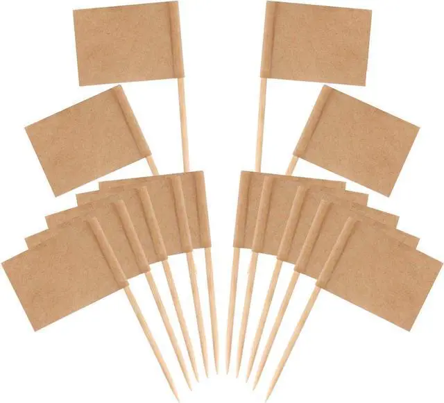 Main image of Senkary 100 Pack Blank Toothpick Flags Kraft Paper Food Signs Cheese Markers Cheese Labels for Charcuterie Board Accessories