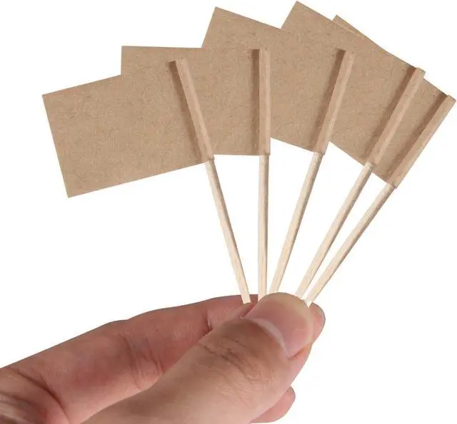 Alt view image 3 of 7 - Senkary 100 Pack Blank Toothpick Flags Kraft Paper Food Signs Cheese Markers Cheese Labels for Charcuterie Board Accessories