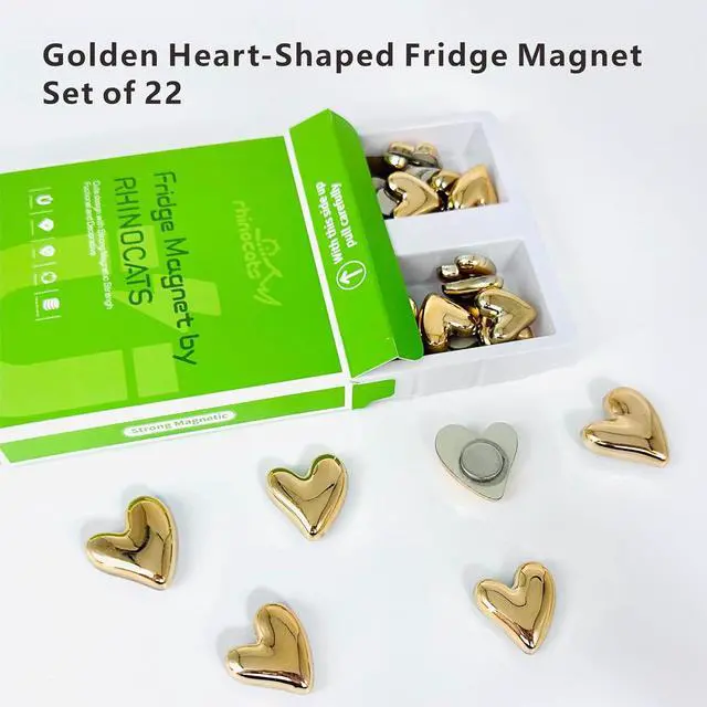 Alt view image 6 of 6 - 22Pcs Fridge Magnets,Cute Love Heart Decorative Magnets, Refrigerator Magnets for Whiteboard Cabinet Locker,Strong Holding Power,Gold