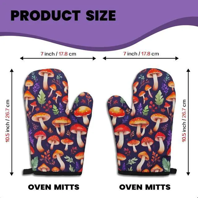 Alt view image 2 of 7 - 2 Pcs Funny Oven Mitts Colorful Mushroom Heat Resistant Kitchen Mitts Trendy Silicone Non-Slip Oven Mitts with Hanging Loop Great Birthday Gifts for Cooking Lover Hostess Friend Baker Chef