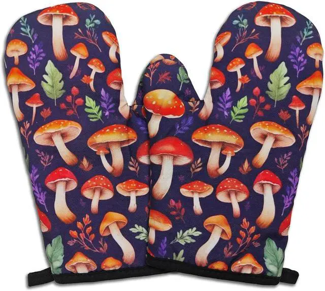 Main image of 2 Pcs Funny Oven Mitts Colorful Mushroom Heat Resistant Kitchen Mitts Trendy Silicone Non-Slip Oven Mitts with Hanging Loop Great Birthday Gifts for Cooking Lover Hostess Friend Baker Chef