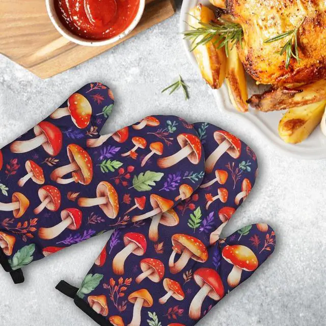 Alt view image 4 of 7 - 2 Pcs Funny Oven Mitts Colorful Mushroom Heat Resistant Kitchen Mitts Trendy Silicone Non-Slip Oven Mitts with Hanging Loop Great Birthday Gifts for Cooking Lover Hostess Friend Baker Chef