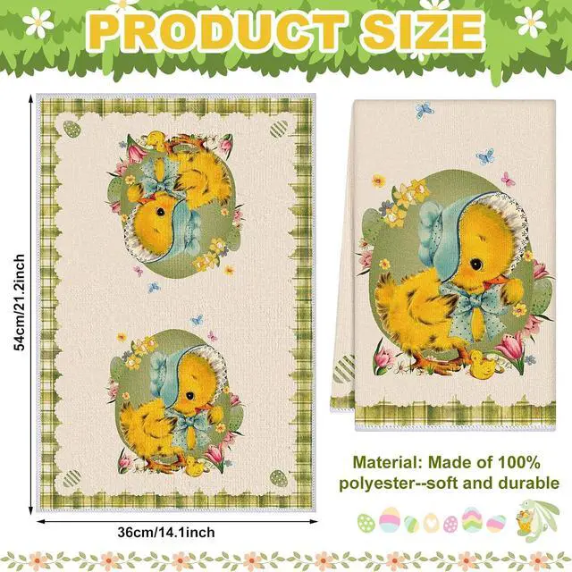 Alt view image 2 of 7 - Patelai 6 Pack Vintage Easter Kitchen Towels Spring Hand Seasonal Cloth Tea Dish Towel Retro Retro Border Bunny Little Girl Chick Happy Easter Dishcloth Holiday Washcloths for Home