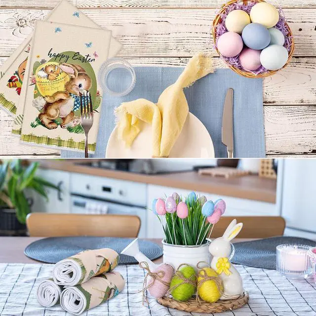 Alt view image 5 of 7 - Patelai 6 Pack Vintage Easter Kitchen Towels Spring Hand Seasonal Cloth Tea Dish Towel Retro Retro Border Bunny Little Girl Chick Happy Easter Dishcloth Holiday Washcloths for Home