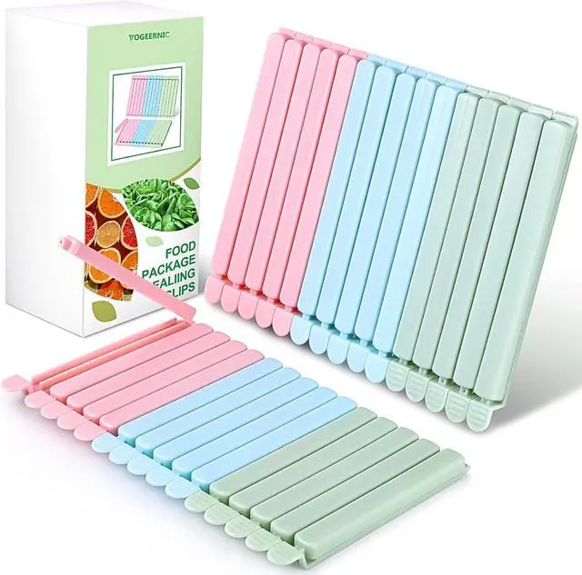 Main image of 30 Pack Reusable Food Bag Clips, 2 Sizes, Assorted Colors | Reusable Plastic Food Storage Bag Clips, Bag Sealing Clips for for Chips, Snack, Cereal, Coffee, Freezer Safe, 6" & 4.8"