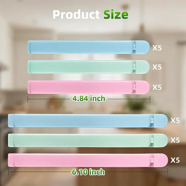 Alt view image 2 of 7 - 30 Pack Reusable Food Bag Clips, 2 Sizes, Assorted Colors | Reusable Plastic Food Storage Bag Clips, Bag Sealing Clips for for Chips, Snack, Cereal, Coffee, Freezer Safe, 6" & 4.8"
